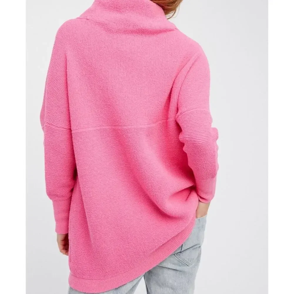 Free People Pink Mockneck Oversized Sweater Ribbed Slouchy Size Small